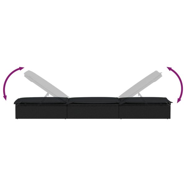 Шезлонги, 2 бр, с маса, полиратан, черни