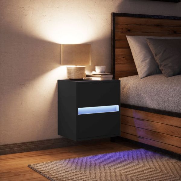 Нощно шкафче за стена с LED светлини, черно