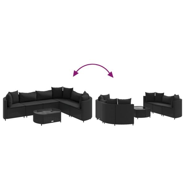 Градински комплект диван с възглавници 7 части черен полиратан