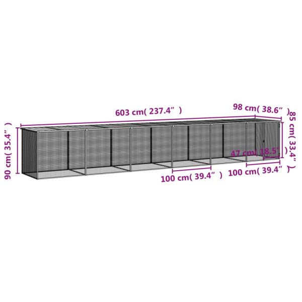 Клетка за пилета с покрив светлосива 603x98x90 см стомана