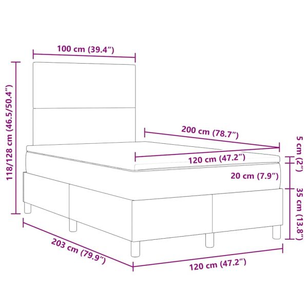 Легло с пружинирана основа Слонова кост и бяло 120 x 200 cm