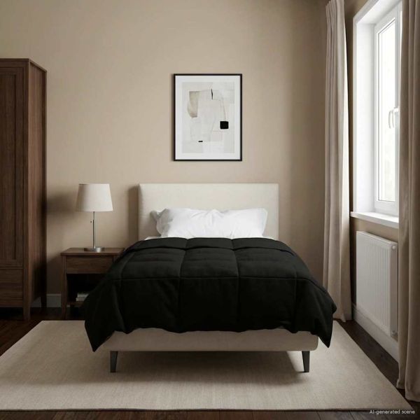 Летен юрган Патичено Черен 155 x 200 см Микрофибър