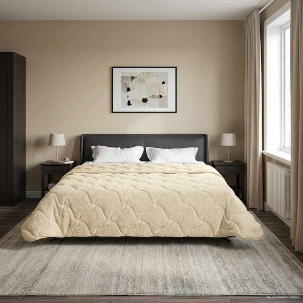 Зимен юрган Крем 200 x 200 cm Микрофибър и тедди флийс