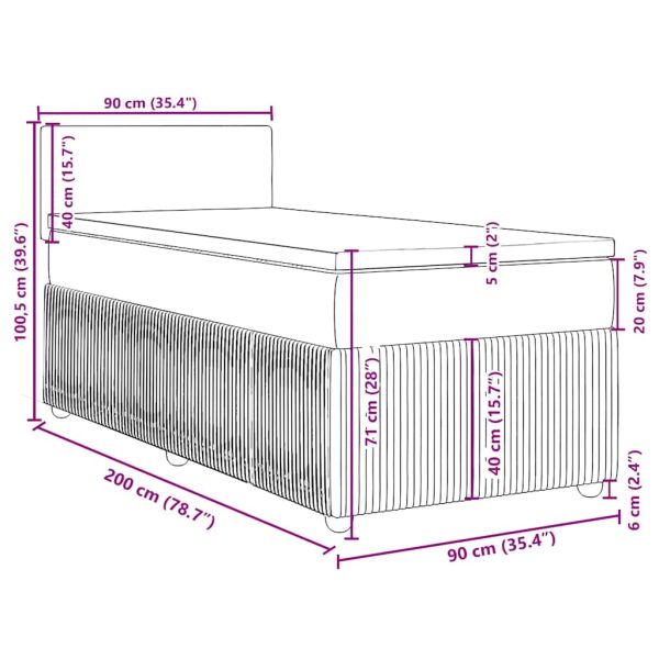 Боксспринг легло с матрак, синьо, 90x200 см, кадифе