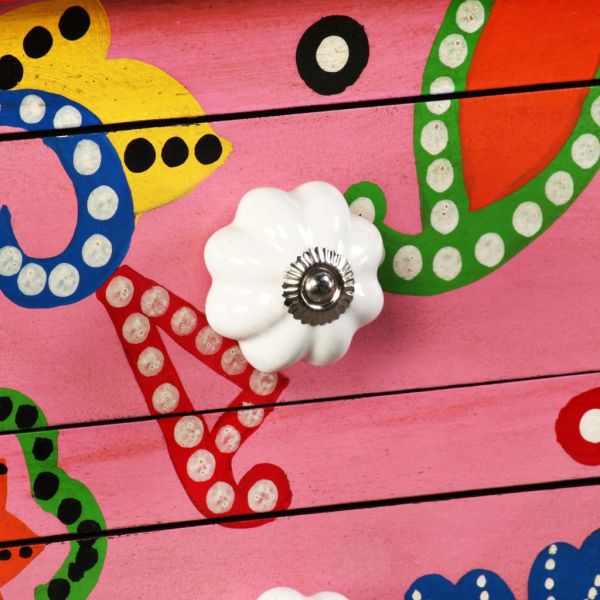 Конзолна маса, мангова дървесина масив, розова, ръчно рисувана