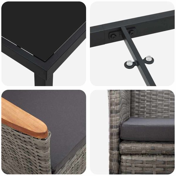 Комплект за хранене в градината 9 pcs Сив полиратан