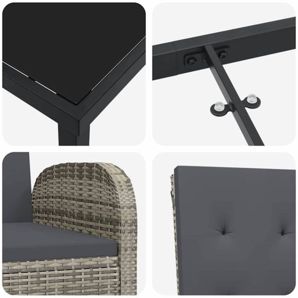 Комплект за хранене в градината 9 pcs Сив полиратан