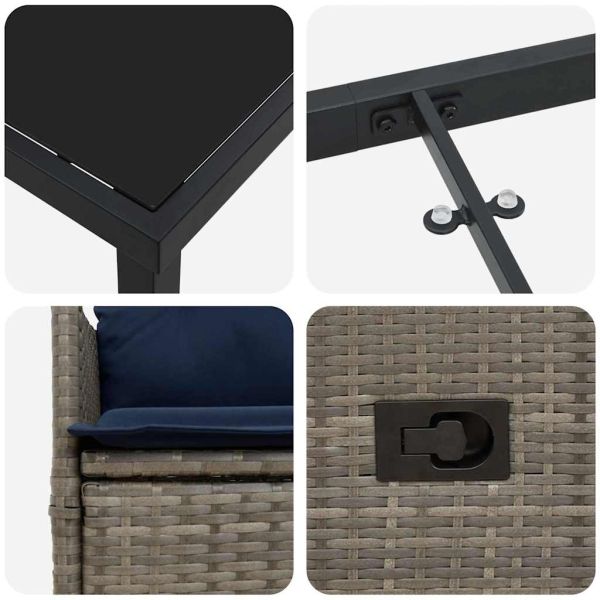 Комплект маса и столове с възглавница 9 pcs Сив ПЕ ратан