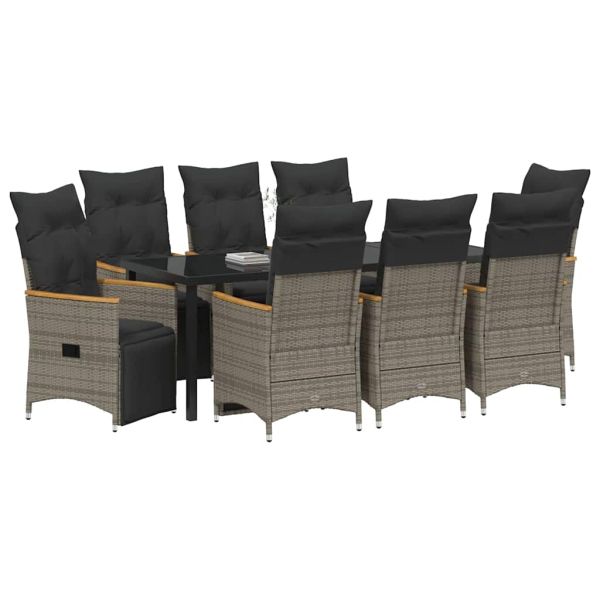 Комплект за хранене в градината 9 pcs Сив полиратан