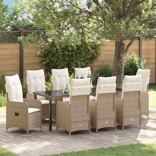 Комплект за хранене в градината 9 pcs Бежово полиратан