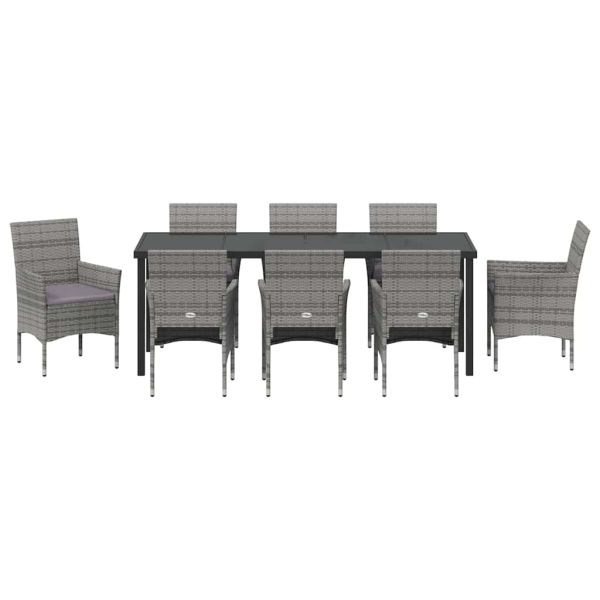 Комплект за хранене в градината 9 pcs Сив полиратан