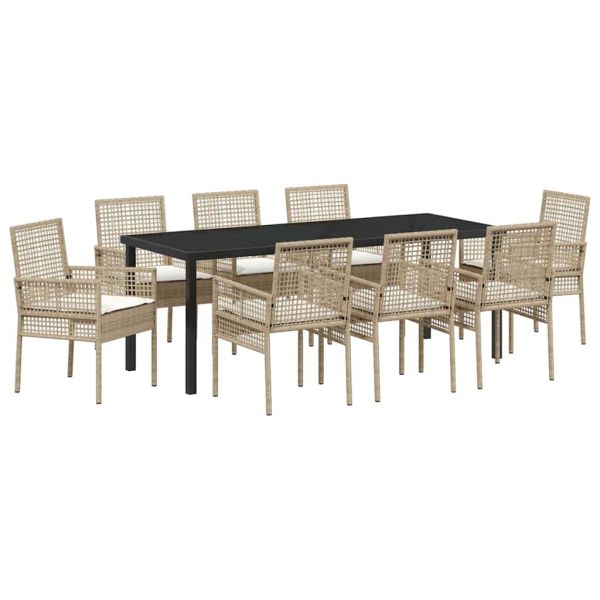 Комплект за хранене в градината 9 pcs Бежово полиратан