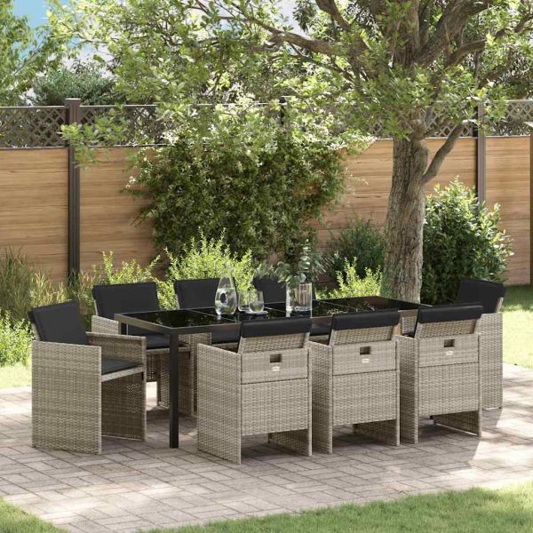 Комплект за хранене в градината 9 pcs Светлосиво полиратан