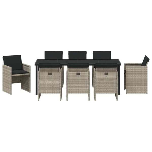 Комплект за хранене в градината 9 pcs Светлосиво полиратан