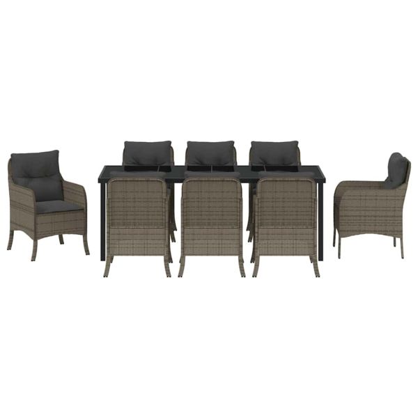 Комплект за хранене в градината 9 pcs Сив полиратан