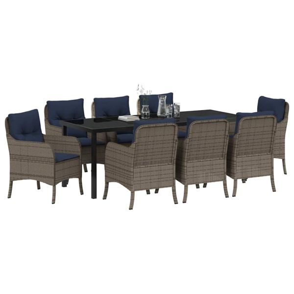 Комплект за хранене в градината 9 pcs Сив полиратан