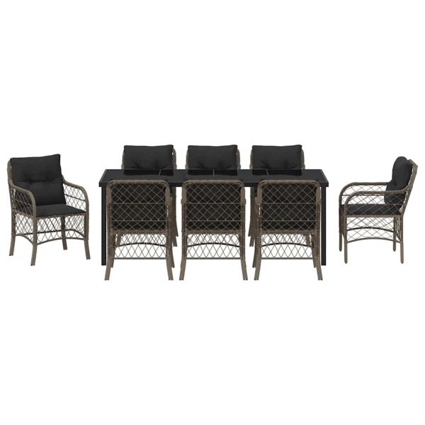 Комплект за хранене в градината 9 pcs Сив полиратан