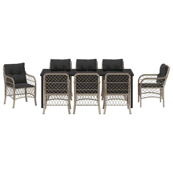 Комплект за хранене в градината 9 pcs Светлосиво полиратан