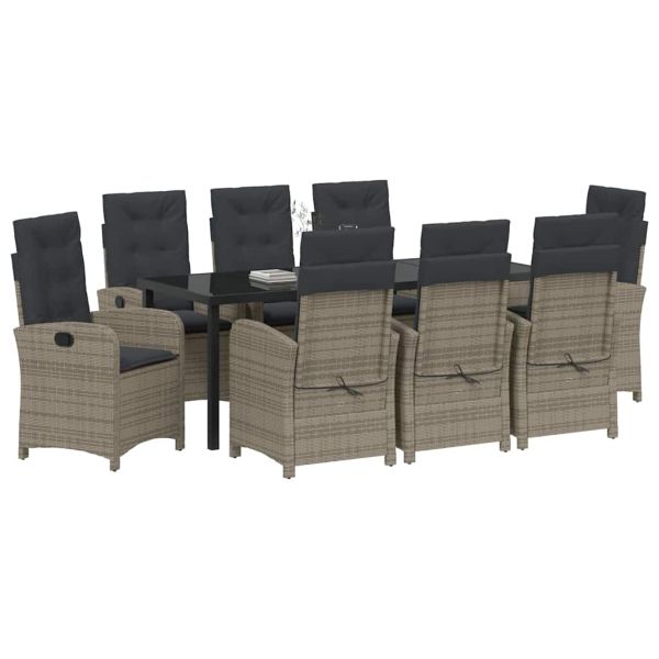 Комплект за хранене в градината 9 pcs Сив полиратан