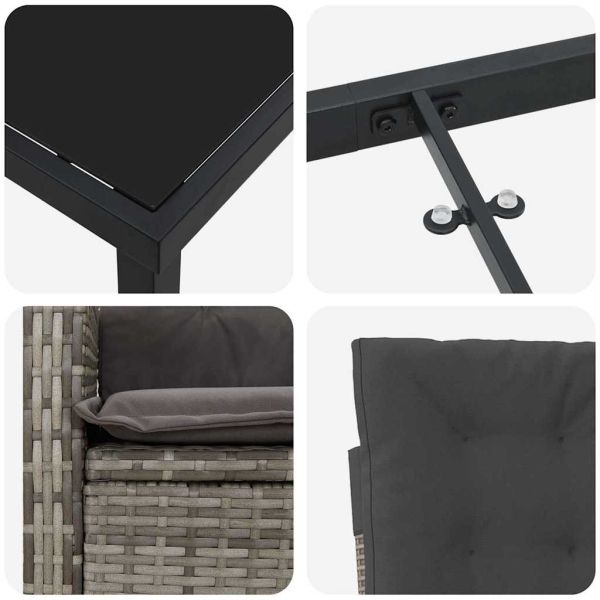 Комплект за хранене в градината 9 pcs Сив полиратан