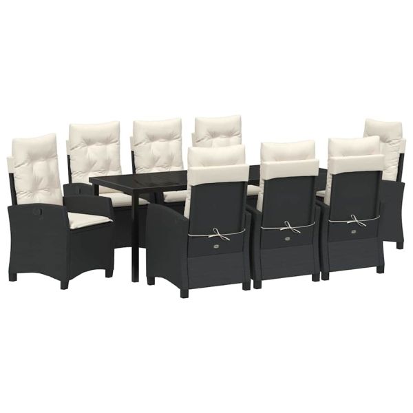 Комплект за хранене в градината 9 pcs Черно полиратан