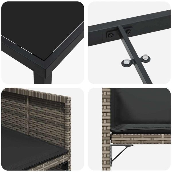 Комплект за хранене в градината 9 pcs Сив полиратан