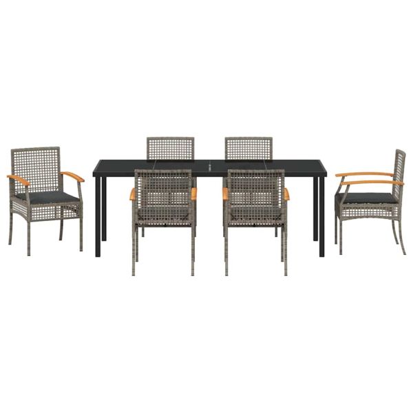 Комплект за хранене в градината 7 pcs Сив полиратан