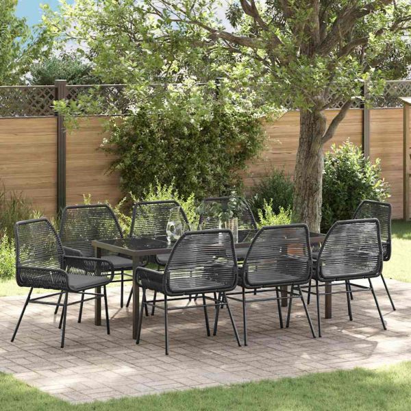 Комплект за хранене в градината 9 pcs Черно полиратан