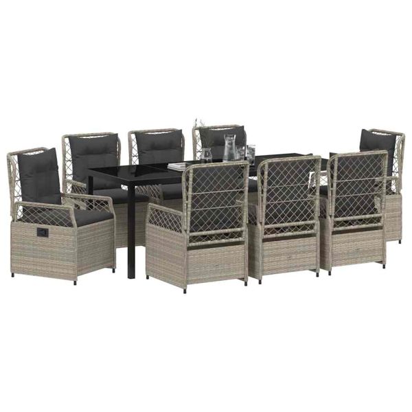 Комплект за хранене в градината 9 pcs Светлосиво полиратан