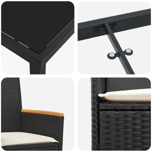 Комплект за хранене в градината 9 pcs Черно полиратан