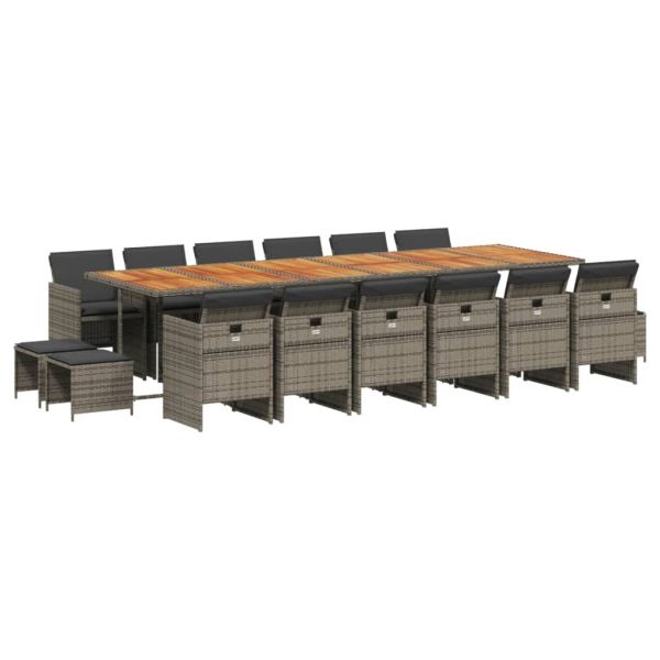 Градински комплект с възглавници 17 части полиратан сив