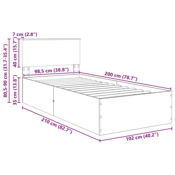 Рамка за легло Сив Сонома 120 x 200 cm Инженерно дърво