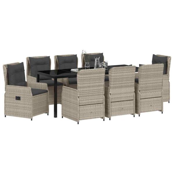 Комплект за хранене в градината 9 pcs Светлосиво полиратан