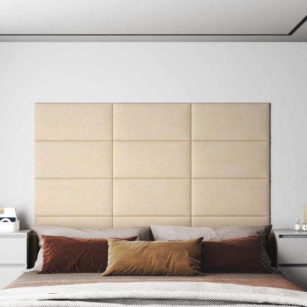 Стенно табло за легло 12 pcs 60 x 30 cm Крем текстил
