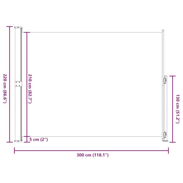 Прибираща се дворна странична тента, 220x300 см, кремава