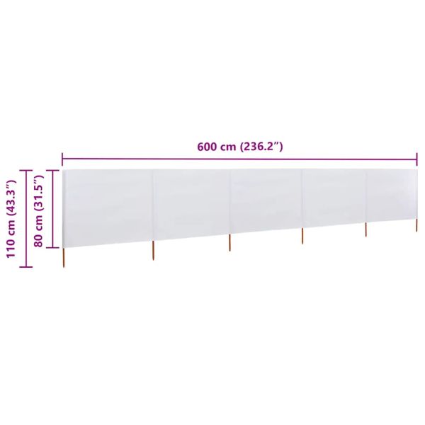 Параван против вятър от 5 панела текстил 600x80 см пясъчнобял