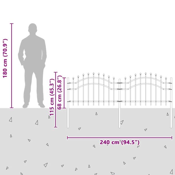 Градинска ограда Woerden с връх тип копие, черна, 240x75 см, стомана