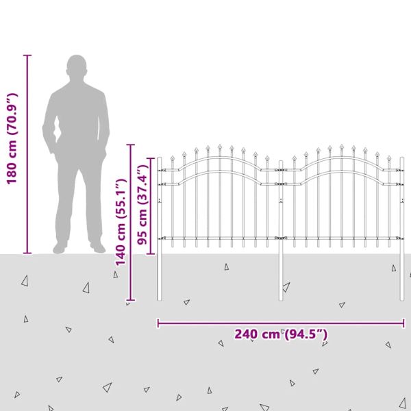 Градинска ограда Woerden с връх тип копие, черна, 240x100 см, стомана