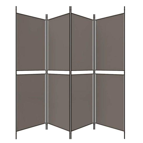 Параван за стая, 4 панела, антрацит, 200x220 cм, текстил