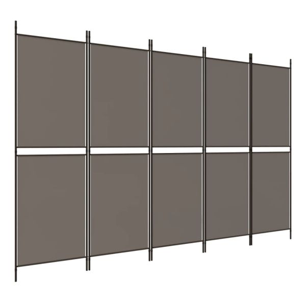 Параван за стая, 5 панела, антрацит, 250x220 cм, текстил