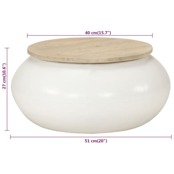 Маса за кафе, бяла, 51x51x27 см, масивно мангово дърво