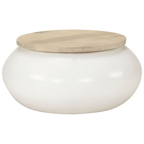 Маса за кафе, бяла, 51x51x27 см, масивно мангово дърво