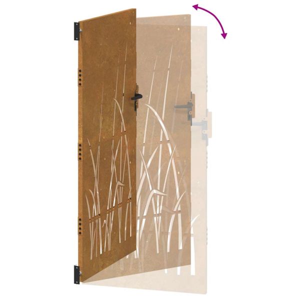 Градинска порта 100x200 см, дизайн с кортен стомана и трева