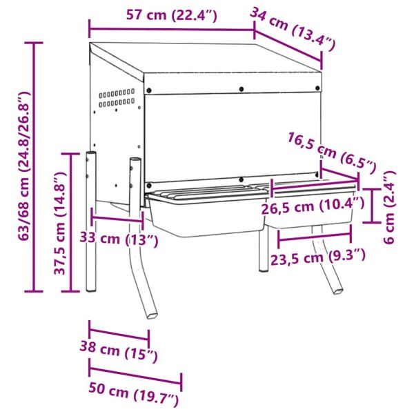 Кутия за гнездене за пилета с 2 отделения и крака, поцинкована стомана