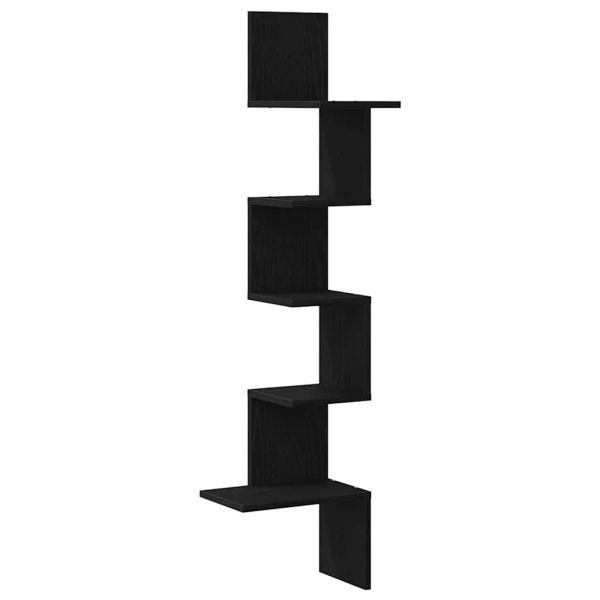 Стенен ъглов рафт, черен, 32x32x127,5 см, ПДЧ