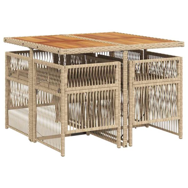 Градински комплект с възглавници, 5 части, бежов полиратан