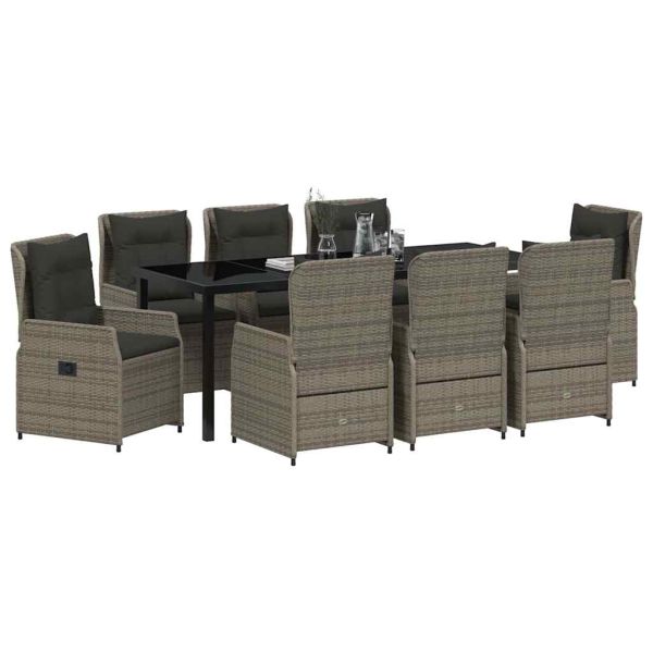 Комплект за хранене в градината 9 pcs Сив полиратан