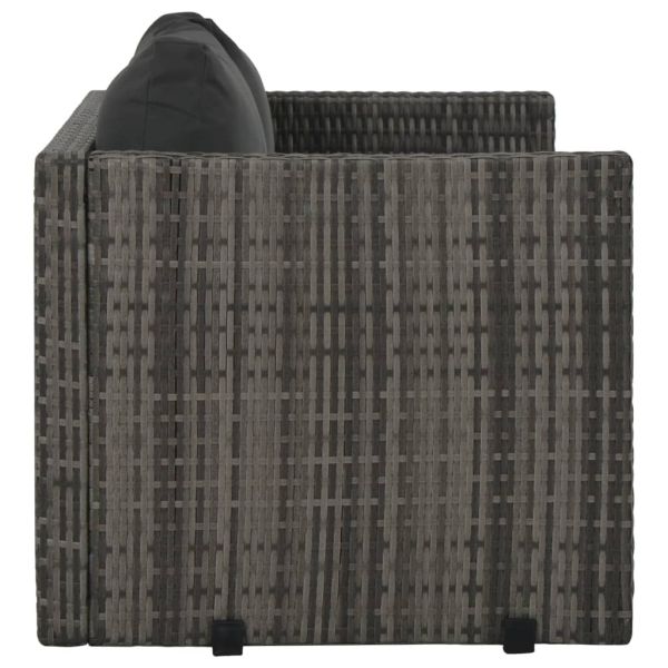 Градински комплект с възглавници, 3 части, полиратан, сив