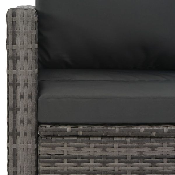 Градински комплект с възглавници, 3 части, полиратан, сив