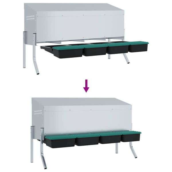 Кутия за гнездене за пилета с 4 отделения и крака, поцинкована стомана